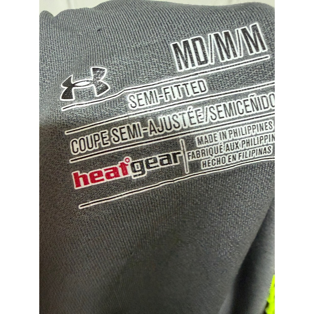Under Armour HeatGear Running Shorts Gray Neon Yellow Women's Medium Gym Athlete - Picture 5 of 6
